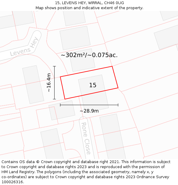 15, LEVENS HEY, WIRRAL, CH46 0UG: Plot and title map