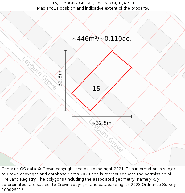 15, LEYBURN GROVE, PAIGNTON, TQ4 5JH: Plot and title map