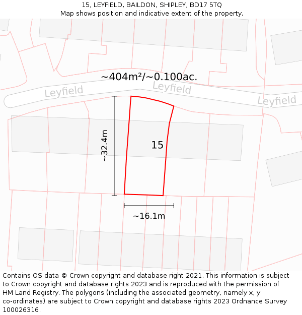 15, LEYFIELD, BAILDON, SHIPLEY, BD17 5TQ: Plot and title map