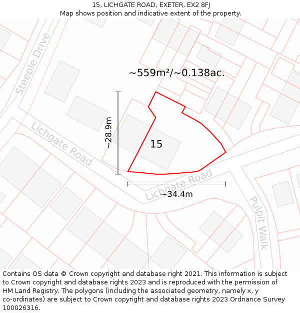 15, LICHGATE ROAD, EXETER, EX2 8FJ: Plot and title map
