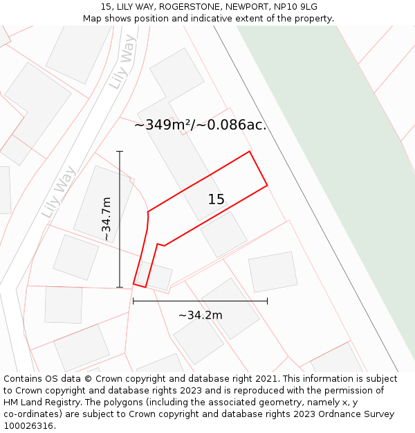 15, LILY WAY, ROGERSTONE, NEWPORT, NP10 9LG: Plot and title map