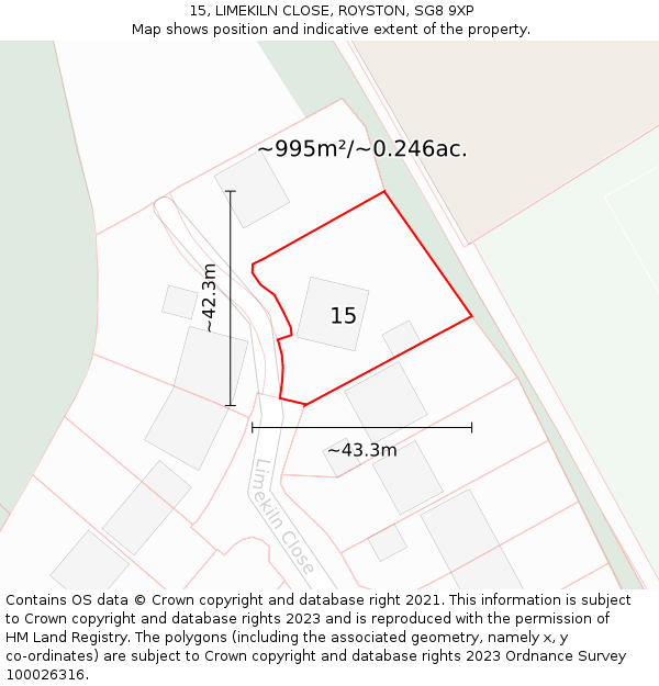 15, LIMEKILN CLOSE, ROYSTON, SG8 9XP: Plot and title map