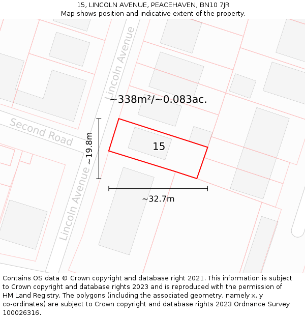 15, LINCOLN AVENUE, PEACEHAVEN, BN10 7JR: Plot and title map