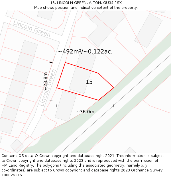 15, LINCOLN GREEN, ALTON, GU34 1SX: Plot and title map