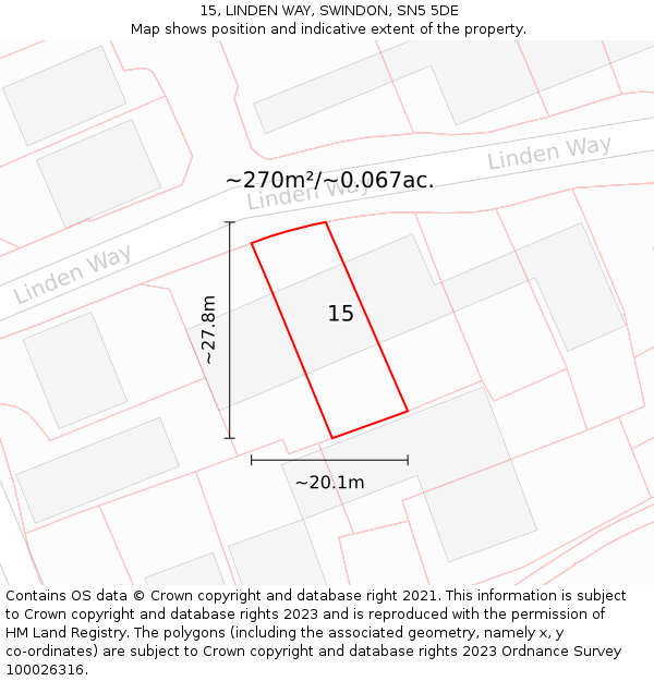 15, LINDEN WAY, SWINDON, SN5 5DE: Plot and title map