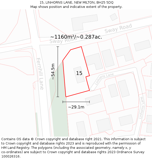 15, LINHORNS LANE, NEW MILTON, BH25 5DQ: Plot and title map