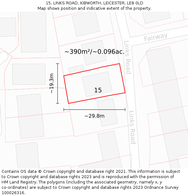 15, LINKS ROAD, KIBWORTH, LEICESTER, LE8 0LD: Plot and title map