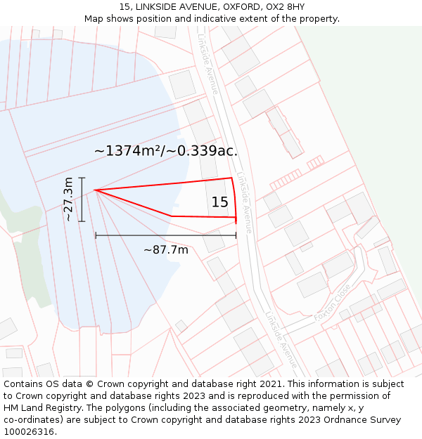 15, LINKSIDE AVENUE, OXFORD, OX2 8HY: Plot and title map