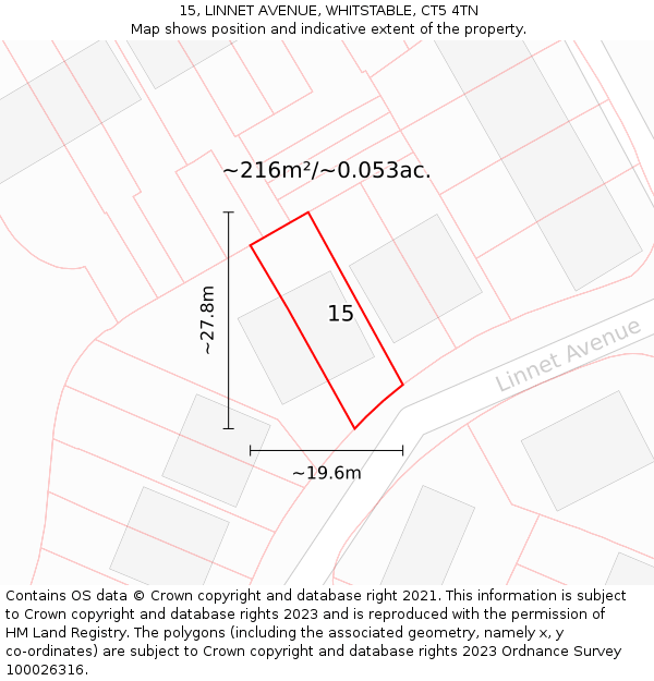 15, LINNET AVENUE, WHITSTABLE, CT5 4TN: Plot and title map