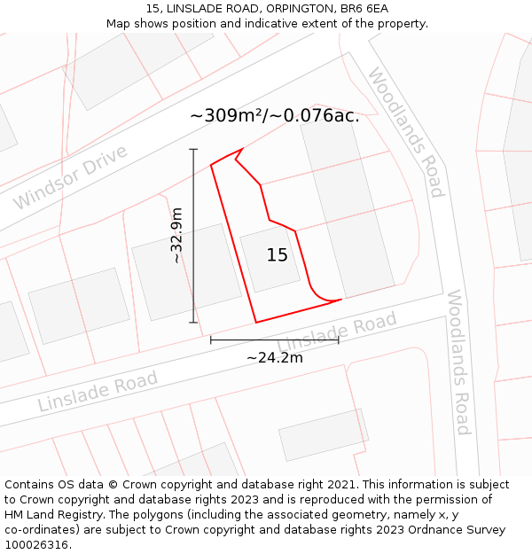 15, LINSLADE ROAD, ORPINGTON, BR6 6EA: Plot and title map