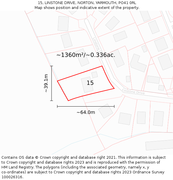 15, LINSTONE DRIVE, NORTON, YARMOUTH, PO41 0RL: Plot and title map