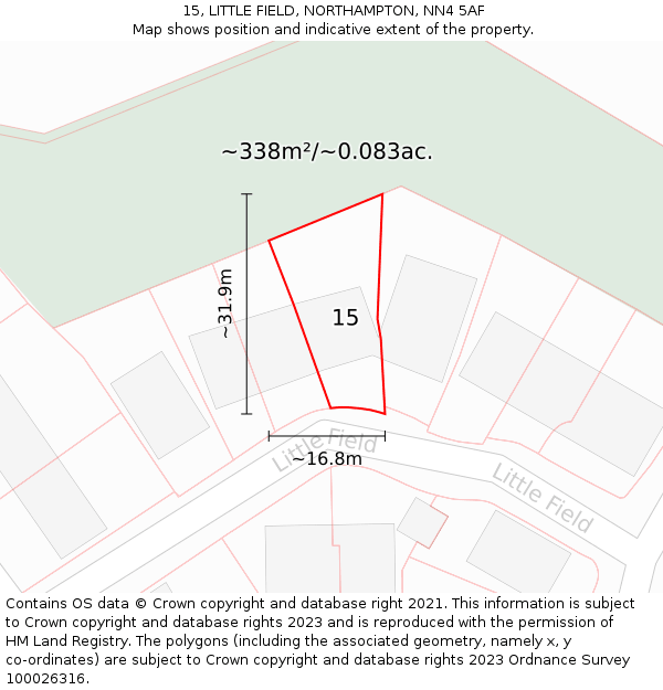 15, LITTLE FIELD, NORTHAMPTON, NN4 5AF: Plot and title map