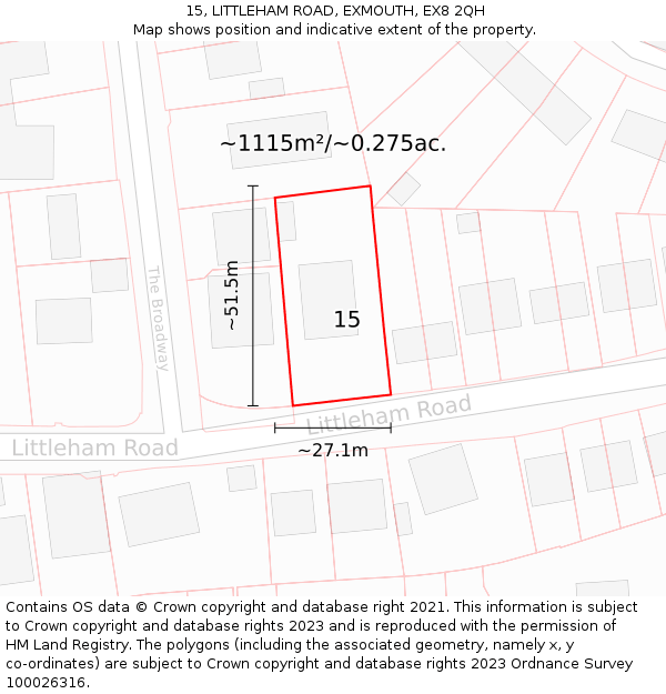 15, LITTLEHAM ROAD, EXMOUTH, EX8 2QH: Plot and title map