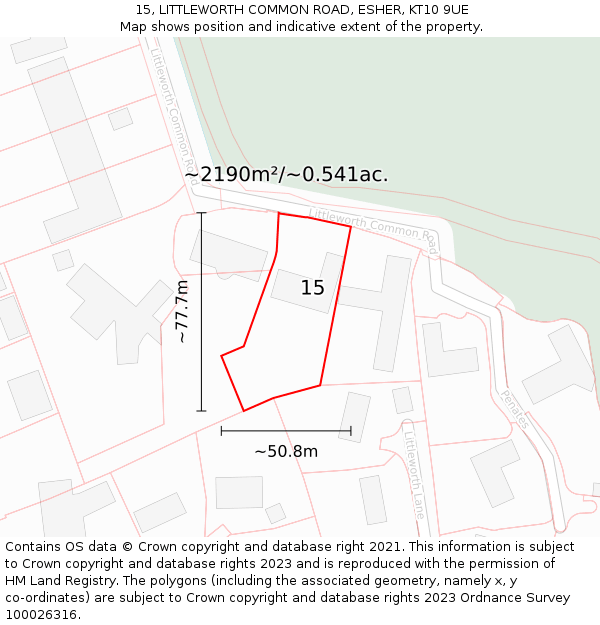 15, LITTLEWORTH COMMON ROAD, ESHER, KT10 9UE: Plot and title map