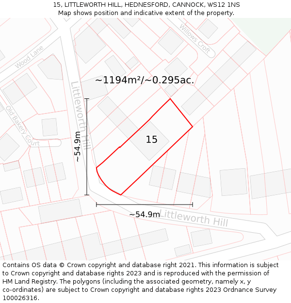 15, LITTLEWORTH HILL, HEDNESFORD, CANNOCK, WS12 1NS: Plot and title map