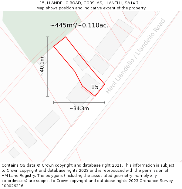 15, LLANDEILO ROAD, GORSLAS, LLANELLI, SA14 7LL: Plot and title map