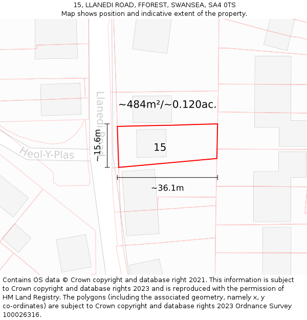 15, LLANEDI ROAD, FFOREST, SWANSEA, SA4 0TS: Plot and title map