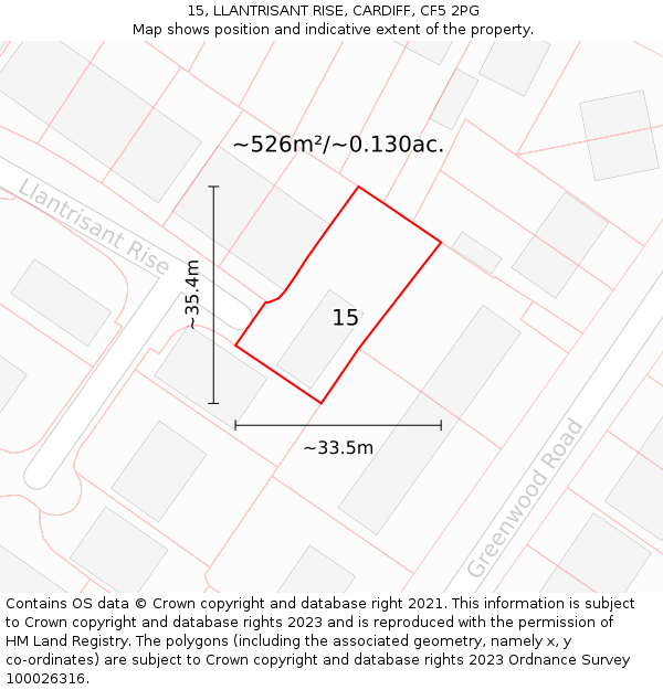 15, LLANTRISANT RISE, CARDIFF, CF5 2PG: Plot and title map