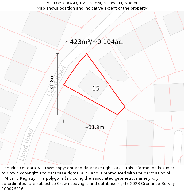 15, LLOYD ROAD, TAVERHAM, NORWICH, NR8 6LL: Plot and title map