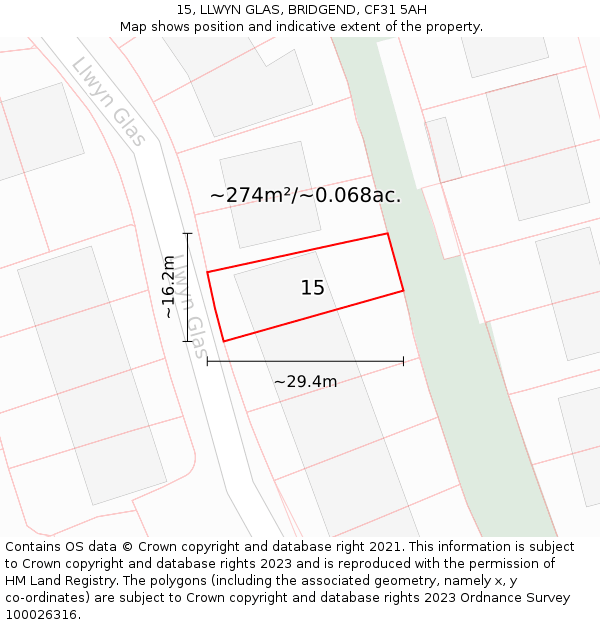 15, LLWYN GLAS, BRIDGEND, CF31 5AH: Plot and title map