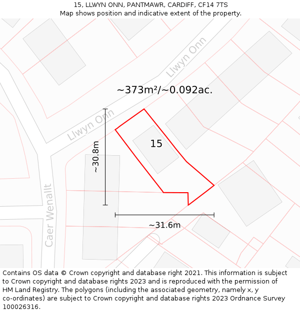 15, LLWYN ONN, PANTMAWR, CARDIFF, CF14 7TS: Plot and title map