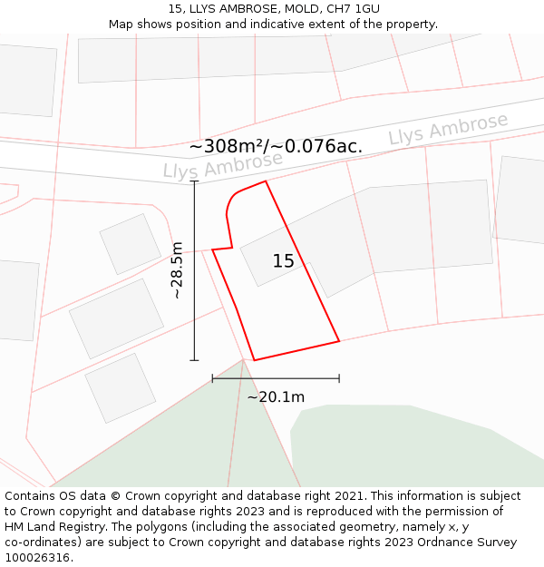 15, LLYS AMBROSE, MOLD, CH7 1GU: Plot and title map