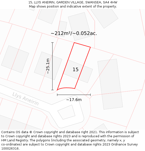 15, LLYS ANEIRIN, GARDEN VILLAGE, SWANSEA, SA4 4HW: Plot and title map