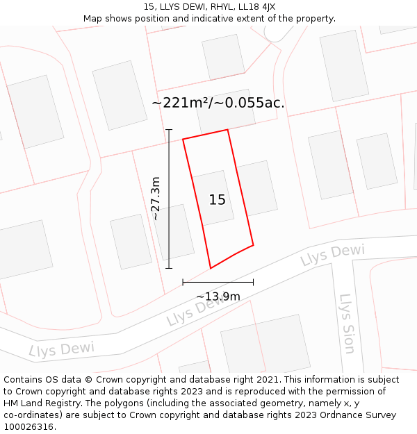 15, LLYS DEWI, RHYL, LL18 4JX: Plot and title map