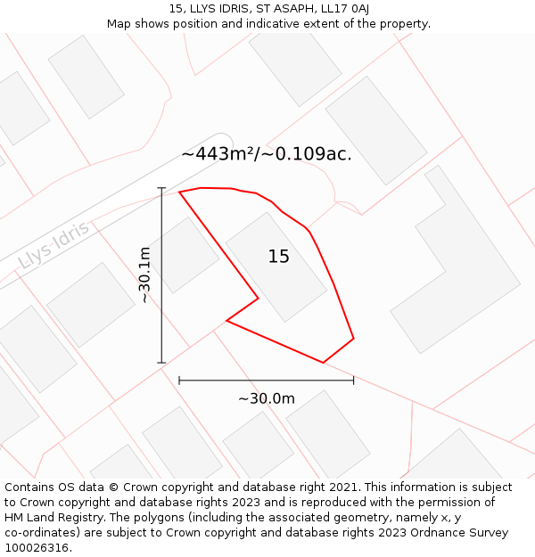 15, LLYS IDRIS, ST ASAPH, LL17 0AJ: Plot and title map