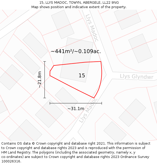 15, LLYS MADOC, TOWYN, ABERGELE, LL22 9NG: Plot and title map