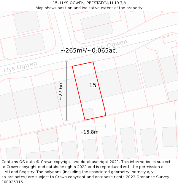 15, LLYS OGWEN, PRESTATYN, LL19 7JA: Plot and title map