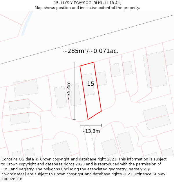 15, LLYS Y TYWYSOG, RHYL, LL18 4HJ: Plot and title map