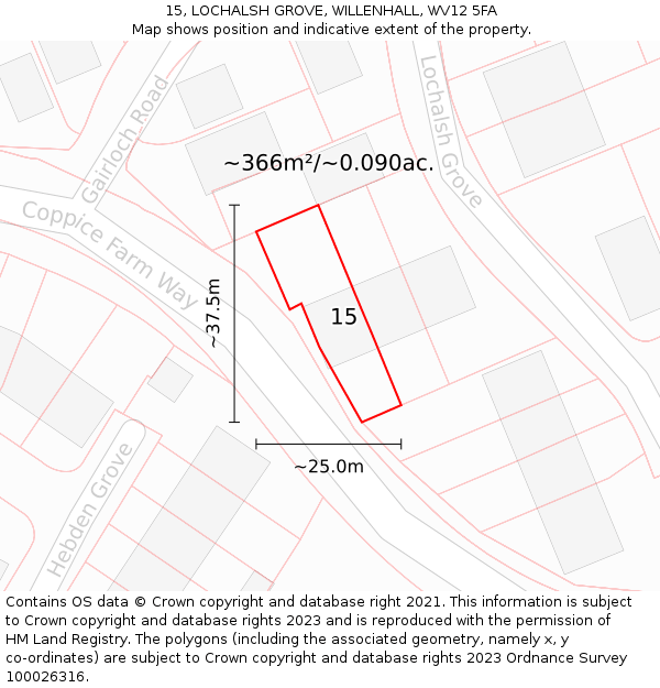 15, LOCHALSH GROVE, WILLENHALL, WV12 5FA: Plot and title map