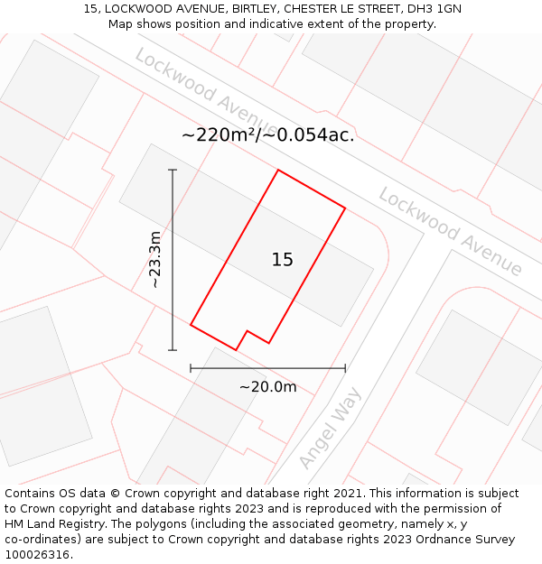 15, LOCKWOOD AVENUE, BIRTLEY, CHESTER LE STREET, DH3 1GN: Plot and title map