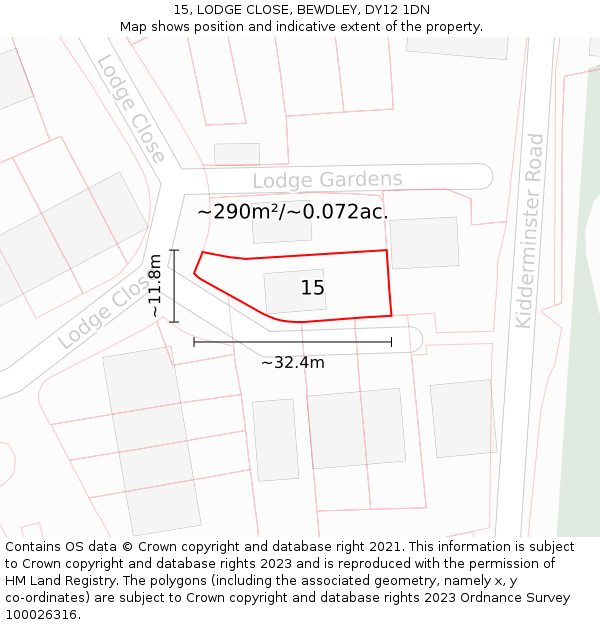 15, LODGE CLOSE, BEWDLEY, DY12 1DN: Plot and title map