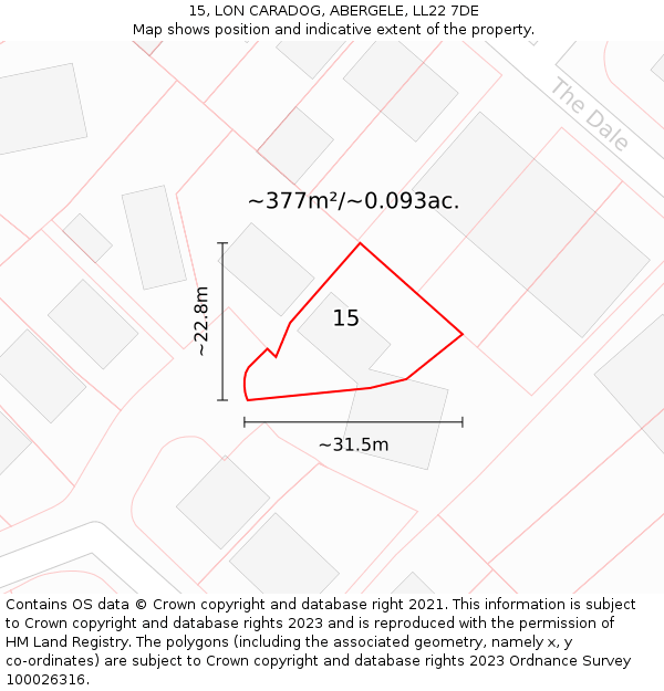 15, LON CARADOG, ABERGELE, LL22 7DE: Plot and title map