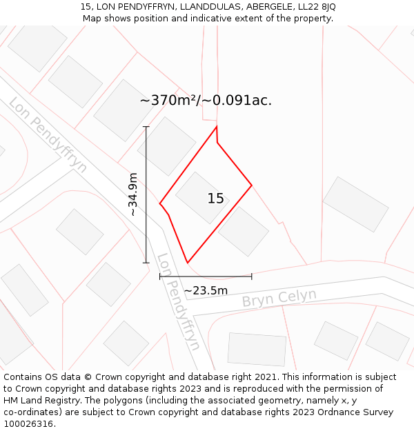 15, LON PENDYFFRYN, LLANDDULAS, ABERGELE, LL22 8JQ: Plot and title map