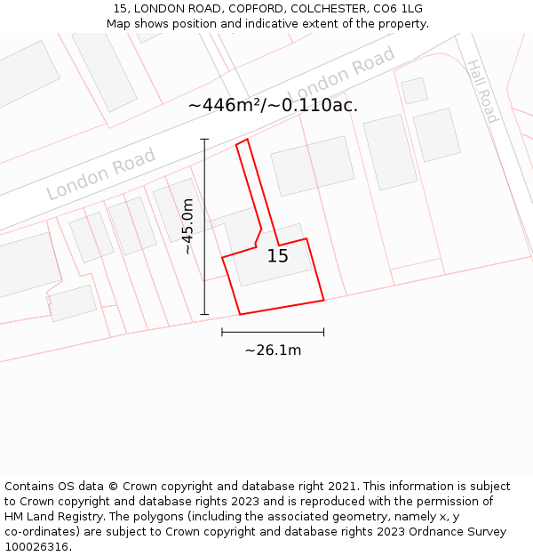 15, LONDON ROAD, COPFORD, COLCHESTER, CO6 1LG: Plot and title map