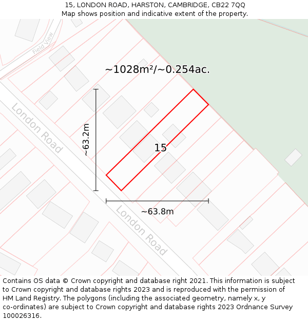 15, LONDON ROAD, HARSTON, CAMBRIDGE, CB22 7QQ: Plot and title map