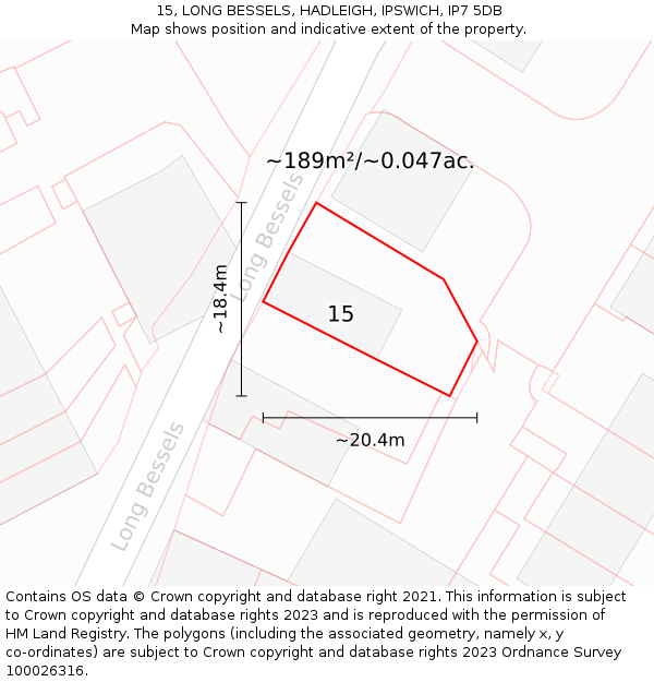 15, LONG BESSELS, HADLEIGH, IPSWICH, IP7 5DB: Plot and title map