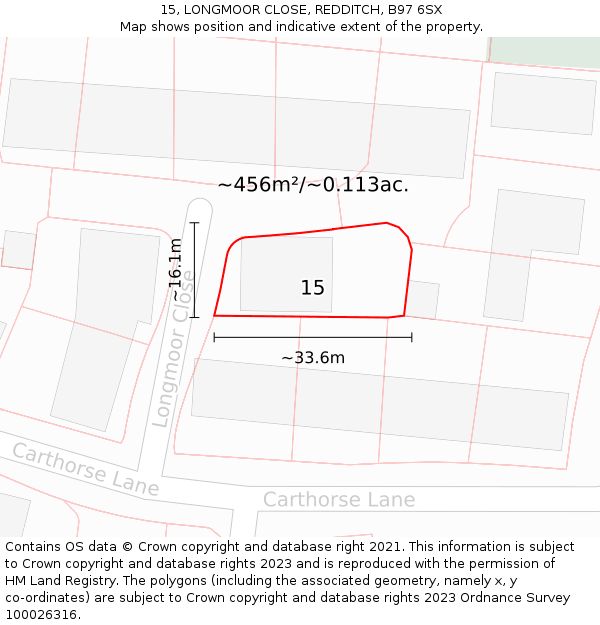 15, LONGMOOR CLOSE, REDDITCH, B97 6SX: Plot and title map