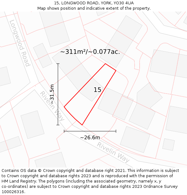 15, LONGWOOD ROAD, YORK, YO30 4UA: Plot and title map