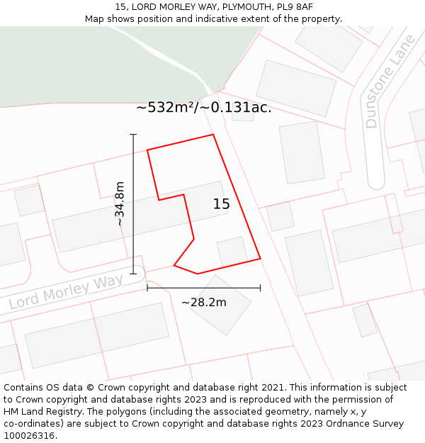15, LORD MORLEY WAY, PLYMOUTH, PL9 8AF: Plot and title map