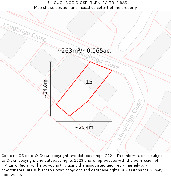 15, LOUGHRIGG CLOSE, BURNLEY, BB12 8AS: Plot and title map
