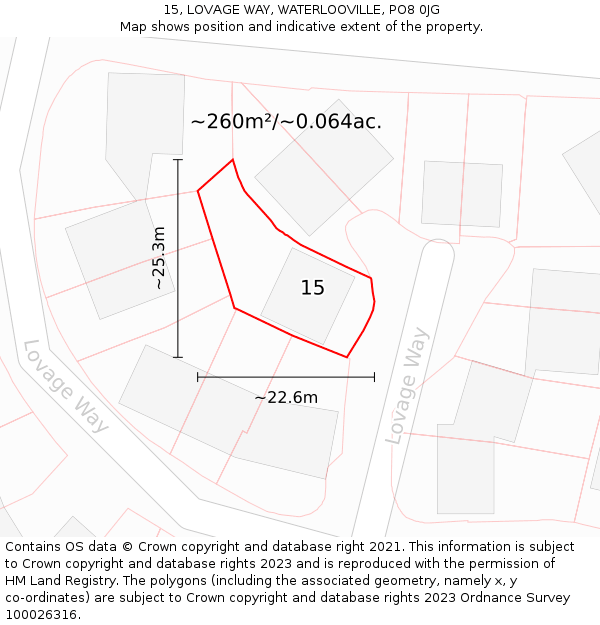 15, LOVAGE WAY, WATERLOOVILLE, PO8 0JG: Plot and title map