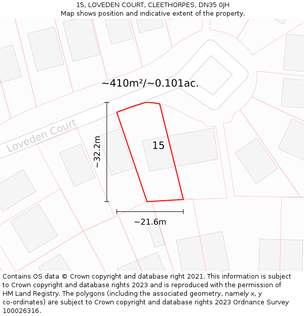 15, LOVEDEN COURT, CLEETHORPES, DN35 0JH: Plot and title map