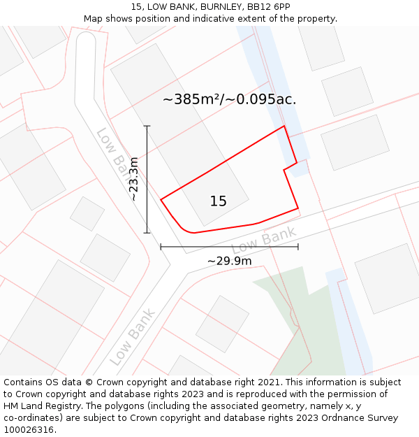 15, LOW BANK, BURNLEY, BB12 6PP: Plot and title map