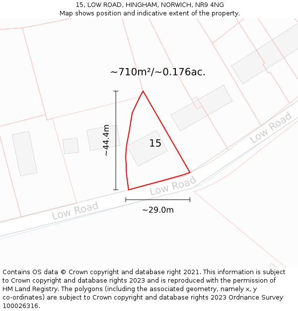 15, LOW ROAD, HINGHAM, NORWICH, NR9 4NG: Plot and title map