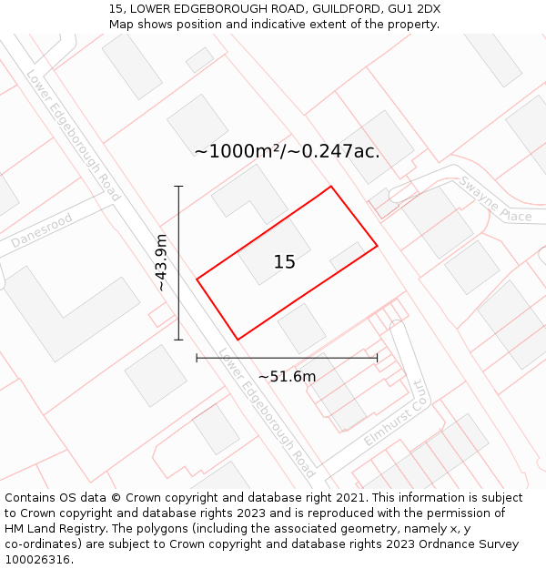 15, LOWER EDGEBOROUGH ROAD, GUILDFORD, GU1 2DX: Plot and title map