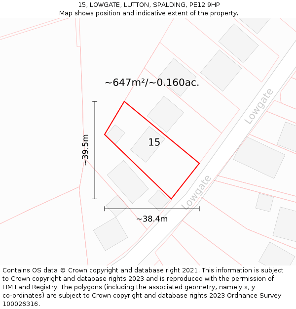 15, LOWGATE, LUTTON, SPALDING, PE12 9HP: Plot and title map